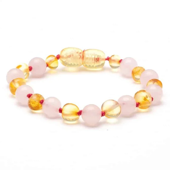 Amber & rozenkwarts barnsteen armband baby